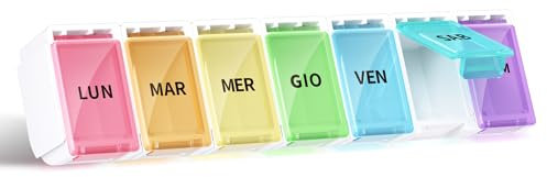 Opret Portapillole Settimanale ITALIANO Piccolo, Portapillole Giornaliero Staccabile per 7 Giorni, Pillole Organizzatore 7 Scomparti Grande Stampa per Gli Anziani Viaggio Uso domestico