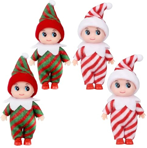 4 Stück Mini-Puppe Elf Weihnachten Baby Winziger Weihnachtself für Mädchen und Jungen,Puppe Baby Elf im Regal Weihnachten Neuheit Spielzeug Puppen Elfen Baby Spielzeug für Weihnachten Neujahr Geschenk