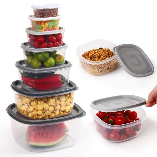 Rainberg 7PK Food Containers with Lids, Food Storage Containers, Airtight Lids, BPA-Free Suitable for Dishwasher, Freezer, Microwave. (Grey Colour)