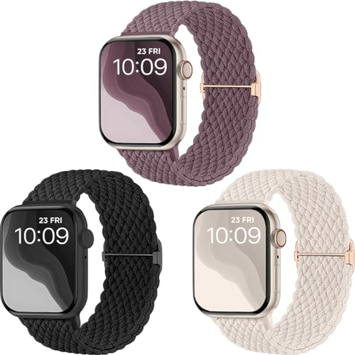 CeMiKa Correas Trenzada para Correa Apple Watch 40mm 41mm 42mm 38mm, Pulsera de deportiva elástica solo loop de nylon para iWatch Series 11 10 9 8 7 6 5 4 SE Ultra 3 2 1, Mujere Hombre, Paquete 3