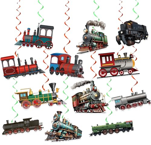 24 Pcs Zug Hängende Wirbel Zug Spiralen Decke Wirbel Dekorationen Retro Zug Hängende Dekorationen für Zug Geburtstag Dekorationen Zug Transport Party Supplies