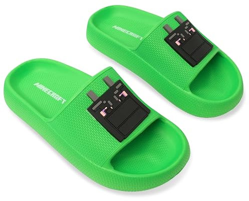 MINECRAFT Ciabatta Ragazzo o Ciabatte da Mare per Spiaggia e Piscina - Regali per Gamer (Cursori del Drago Verde, 32/33 EU)
