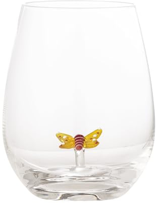 Bloomingville Misa Trinkglas mit Schmetterlingsdekor aus Glas, Farbe: Transparent mit einem Volumen von 560 ml, Abmessungen: 9x12 cm, 82060851