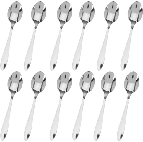 Tomko Kaffeelöffel aus Edelstahl, Teelöffel, 12er Set, Silber, hochglanzpoliert, Dessertlöffel, für Zuhause, Restaurant, Küche, Cafes - 15,3 cm, glatte Kanten, Modern und Elegant