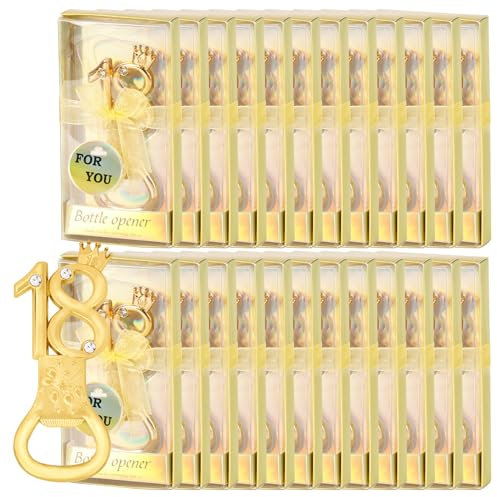 24 Pièces Ouvre-bouteille doré 18, un Tire-bouchon en Métal, un Tire-bouchon avec un 18 pour la Fête du 18e Anniversaire, Cadeau D'anniversaire de Mariage, maison. (1)