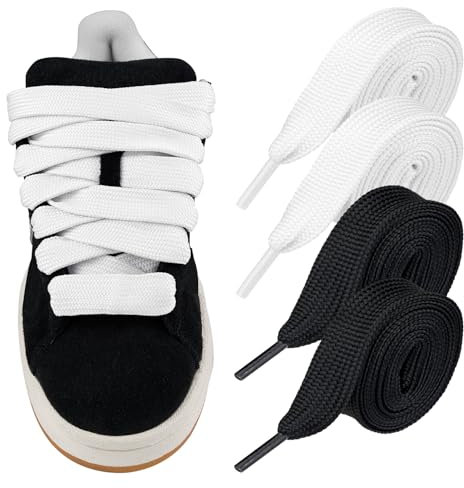 Endoto 2 Paia Lacci per Adidas Campus 00s scarpe da ginnastica, 20mm larghi Stringhe Laccio di Ricambio piatti spessi Jumbo Shoelaces Laces - Bianco e Nero,50 Pollici