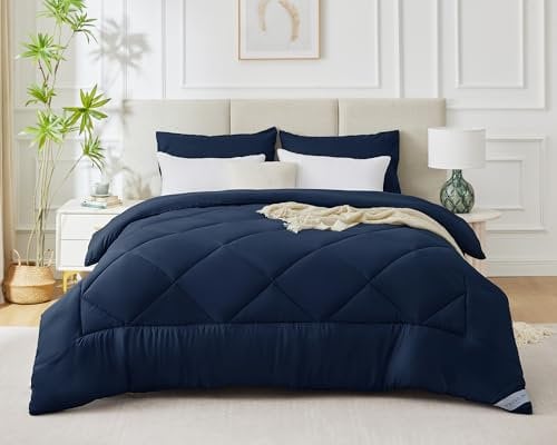 WAVVE Bettdecke 200x200 cm Winterdecke Warm, Steppdecke Winter XL 450 GSM Mikrofaser Duvet 200x200cm, Weiche Kuschelige Steppbettdecke Blau 200 x 200 (1800g Füllung)