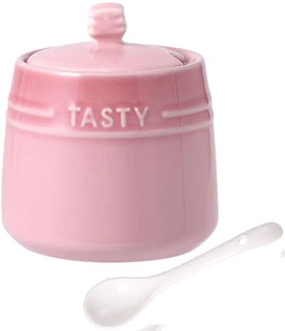 WIHXES Ceramic Sugar Bowl Set with Lid and Spoon - Elegant Countertop Coffee Bar Accessories, Perfect for Storing Sugar or Salt - 240ml/8.5oz Capacity (Pink,240ml/8.5oz)