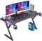 HLFURNIEU LED Scrivania Gaming 160 x 60 cm, Postazione Gaming Ergonomica, Tavolo Gaming con Tappetino per Mouse, Portabicchieri e Ganci Per Cuffie, Scrivania Gamer Nero