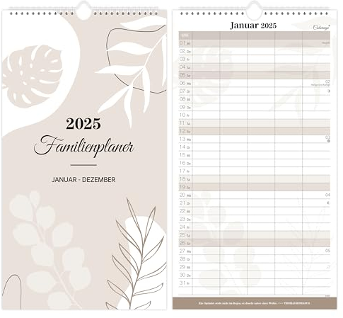 Familienplaner 2025 - Kalender 2025 Familienplaner von Janury bis Dezember, Familienkalender 2025 mit 5 Spalten, Großer Monatskalender, Ferientermine & Zusatzinfos, 43.4 x 23.5 cm