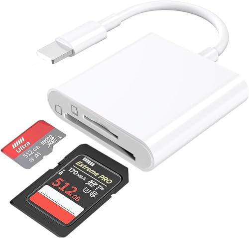 SD Card Reader for iPhone/iPad, 2 in 1 Memory Card Reader for iPhone, SD Card Adapter for iPhone, Camera Card Reader with SD and TF Card Slots, Plug and Play