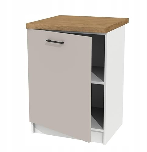 Laclar Unterschrank Küche 60 cm mit Arbeitsplatte - Steineiche Design - universelle Frontöffnung ideal für Küchen - einfache Montage - funktionales Design