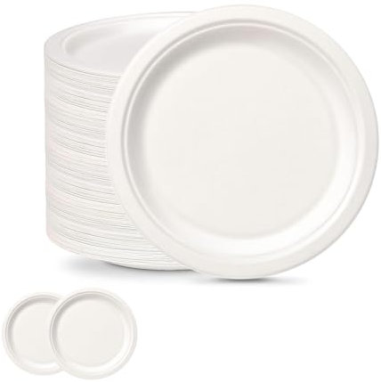 6inch Small White Paper Plates Compostable Plates,100Pcs Sturdy Sugarcane Party Paper Plate,Eco-Friendly Super Rigid Biodegradable Bagasse Plates,Heavy Duty Strong Disposable Plates for Party