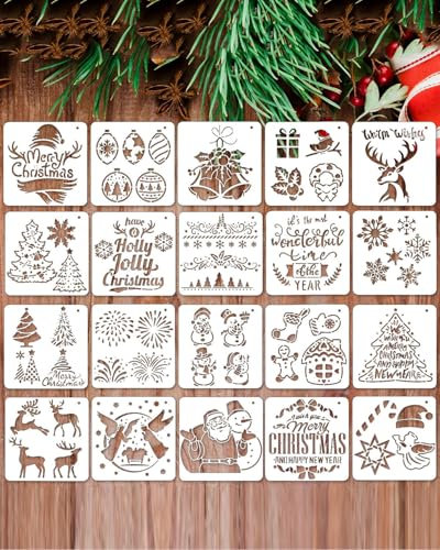 TOZBLEU Noël set de peinture - 12 pcs festival Dessin Pochoirs réutilisables en plastique Modèles pour travaux manuels, peinture, dessin, loisirs créatifs, décoration murale en bois(Noël)