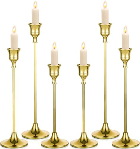 Vautvis Chandelier Bougeoir Dorés, Lot De 6 Bougeoir Doré, Bougeoir Noel, Bougeoirs Détenteurs, Candélabre 19,5/23,3/27,2 CM, Bougeoir Noel Decoration, Table Mariage Noel Maison Décoration