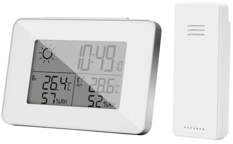 Homcoice Stazione Meteorologica digitale wireless con sensore esterno, Orologio radiocontrollato DCF, Termometro Igrometro interno/esterno con previsioni meteo animate, sveglia, funzione snooze