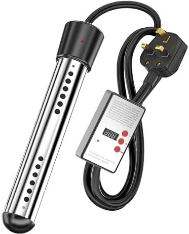Electric Immersion Water Heater, Bucket Water Heater, Household High Power Submersible Pool Bathtub Heater, 304 Stainless Steel Cover and Thermostat, Auto Shutoff, Heats 5 Gallons in Minutes (1500W)