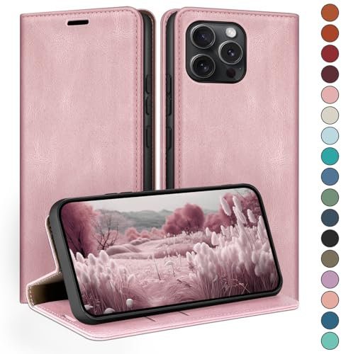 HUOUH for iPhone 14 Pro Max 6.7 Wallet case with RFID Blocking PU Leather,Flip Folio Book covers,Credit Card Holder Shockproof Phone case Women Men for Apple 14 Pro Max case Pink