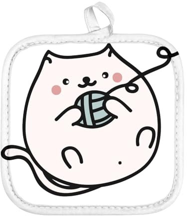 Manique de Cuisine - Chat Pelotte de Laine Dessin Mignon Kawai - (17 x 17 cm)
