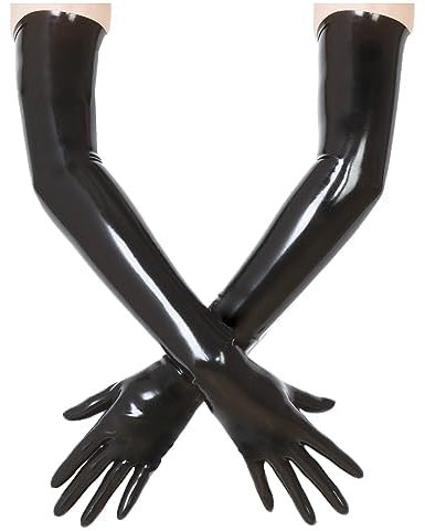 Kangxinsheng Schwarze Lange Latex Handschuhe für Damen und Herren,Wet Look Handschuhe aus Naturkautschuk Cosplay Kostüm Party Clubwear-L