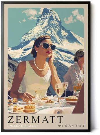 Paul Sinus Wandbild 40x60cm oder Verschiedene Größen Elegantes Dinner Zermatt auf Leinwand und Holzrahmen