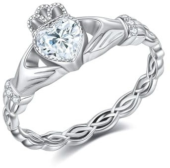 Claddagh Rings for Women Girls 925 Sterling Silver Claddagh Celtic Knot Promise Ring Wedding Engagement Celtic Irish Jewellery Gifts for Women Girls Wife
