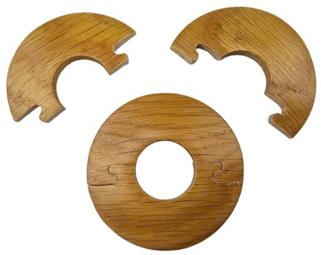 Project DIY® Lot de 2 colliers de tuyau de radiateur en chêne massif | Lot de 2 | Bois véritable | 15 mm x 47 mm | Profil bas de 6 mm d'épaisseur | Cache-rosace de radiateur | Installation facile | 5
