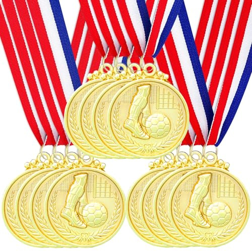 Santme 12 Stück Metall Medaillen, Gold Silber Bronze Fußball Medaillen Auszeichnung Gewinner Medaillen für Kinder Sieger Wettbewerbe Party Dekorationen Olympischer Stil mit Halsbändern