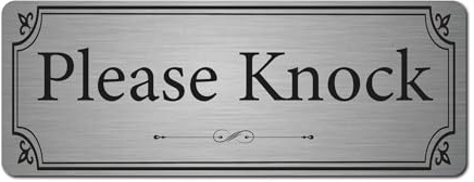 Please Knock Sign | Brushed Silver Aluminium Door Plaque | 20 x 7.5 cm with Adhesive Stickers
