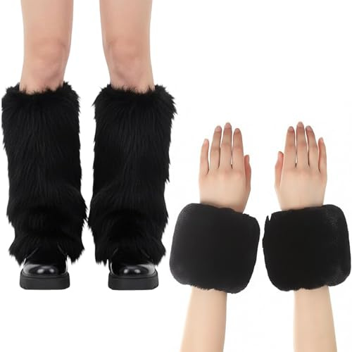 Juadnic Damen-Leggings Aus Kunstpelz – Warme Plüschleggings Für Feiertage, Weihnachten Und Winter – Perfekt Für Stiefel, Outfits Und Den Alltag (Schwarz, Inklusive Damen-Armband)