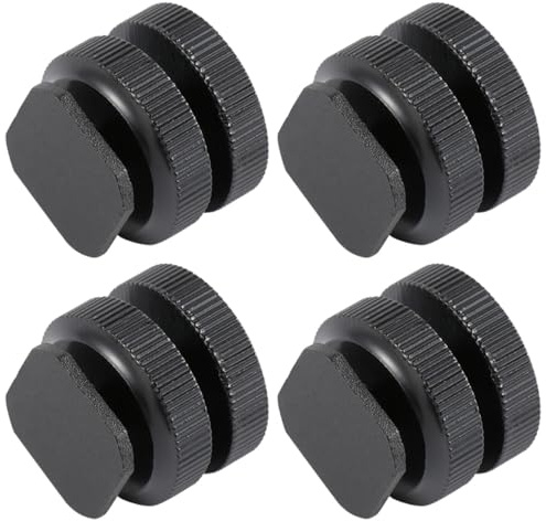 IMIKEYA Adaptateur de Fixation pour Griffe Flash en Alliage D'aluminium Noir, Lot de 4 Pièces Double Couche et Vis 1/4 Pouce, Pratique pour Support de Trépied