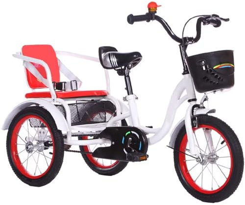 Three-Wheeled Bicycle Tandem Tricycle Rear Seat Storage Adjustable Pneumatic Wheels Multicolor Multiple Sizes(White Red)