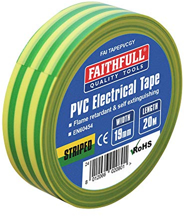 Faithfull FAITAPEPVCGY Green/Yellow PVC Electrical Tape 19mm x 20M