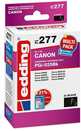 edding Druckerpatrone EDD-277 - Doppelpack - 2x Schwarz - 2x 20 ml - Reichweite 2x 440 Seiten - Ersetzt Canon PGI-525BK