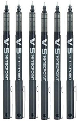 Pilot BX V5 Black Hi-Tecpoint Extra Fine Rollerball Pen 0.5 mm Nib Tip 0.3 mm Line Width (Pack of 6)