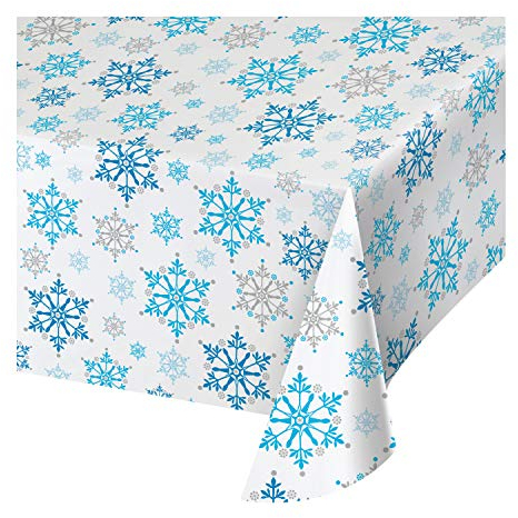 Creative Converting Kunststoff-Tischdecke, 1 Stück, Schneeflocken-Wirbel, 54 x 102 cm