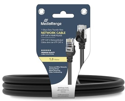 MediaRange CAT 6 Netzwerkkabel UTP RJ45 1 m Schwarz | RJ45 Stecker | Schnappschutz | 1 m | für Router & PC