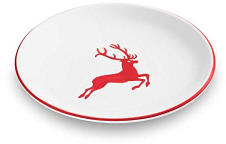 GMUNDNER KERAMIK Dessertteller, Durchmesser: 20 cm, Rubinroter Hirsch, handgemachte Keramik aus Österreich