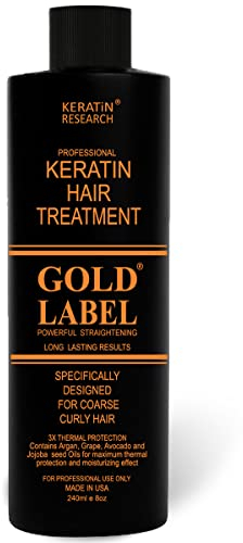Gold Label Professional Brazilian Keratin Blowout Hair Treatment Super Enhanced Formula Specifically Designed for Coarse, Curly, Black, African, Dominican, and Brazilian Hair Types 240ml