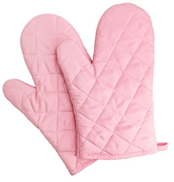 Camilife 1 Paar Verdickte Hitzebeständige Ofenhandschuhe Topflappen Mikrowellenofen Handschuhe Backhandschuhe Gesteppt Baumwolle Polyester - Pink