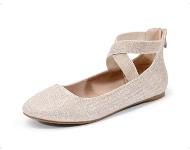 DREAM PAIRS Women's Sole_Stretchy White/PU Elastic Ankle Straps Ballet Flats Shoes Size