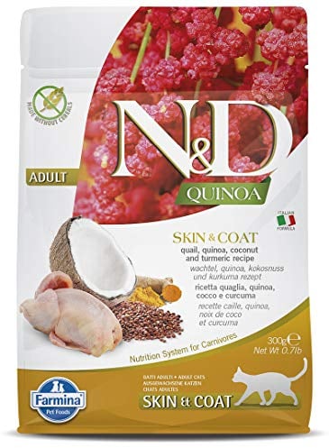 Farmina N&D Quinoa Adult Pellets Katzenfutter(Trockenfutter, mit hochwertigen Vitaminen und natürliche Antioxidantien, ohne Mais, Zutaten: Wachtel und Kokosnuss, Portionsgröße: 300 g)