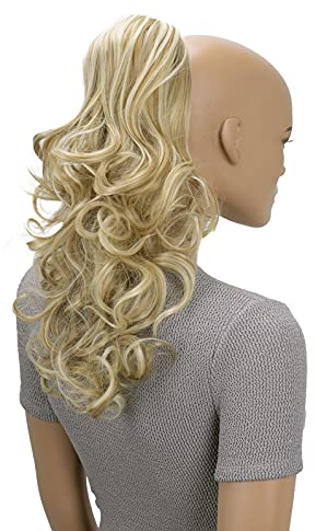 CAISHA 45cm Lang Haarteil Zopf Pferdeschwanz Haarverlängerung Mit Kordelverschluss Voluminös Gelockt Honigblond Mix PH30