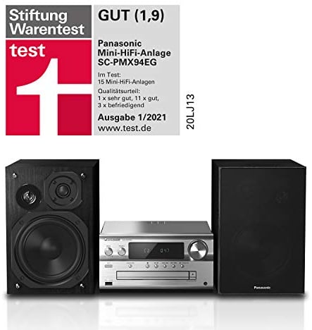 Panasonic SC-PMX94EG-S Micro HiFi System (120 W RMS, Digital DAB+, CD, UKW , Bluetooth, USB, AUX) silber, Einheitsgröße