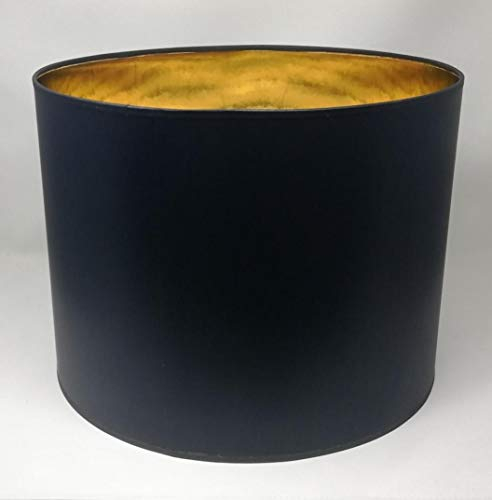 Lampenschirm Zylinder Form Schwarz Stoff Gold Futter Handarbeit Verschiedene Größen Deckenanhänger - Tisch (40 cm Durchmesser 30 cm Höhe)