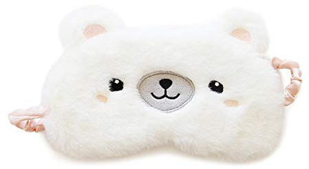 H HOMEWINS Schlafmaske Ultraweich Augenmaske aus Plüsch & Seide, Lichtblockierende Augenblende mit Gummiband, Süße Frauen Maske für Schlafen Reisen Party (Polarbär)