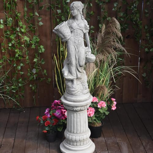DGS STATUES – Stone Cast Lady Holding Baskets Without Column Hand Finished Sculpture