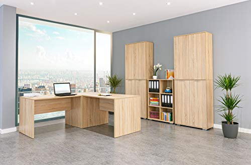 Arbeitszimmer Komplett - Büromöbel Set [Funktional und Robust] Aktenschrank - Regal - Bürozimmer - Büroset mit viel Platz 13 TLG. Sonoma | Büroeinrichtung