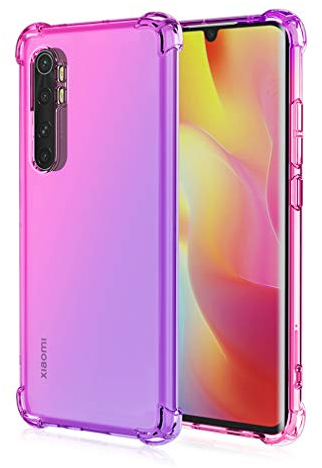 HAOYE Hülle für Xiaomi Mi Note 10 Lite Hülle, Farbverlauf-TPU Handyhülle, [Vier Ecken Verstärken] Weiche Transparent Silikon Soft TPU Case Schock-Absorption Durchsichtig Schutzhülle (Pink/Lila)
