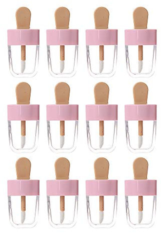Lot de 12 tubes vides en plastique en forme de crème glacée - pour baumes à lèvres/gloss - Rechargeables, rose (Rose) - AM4GZ089MHGB